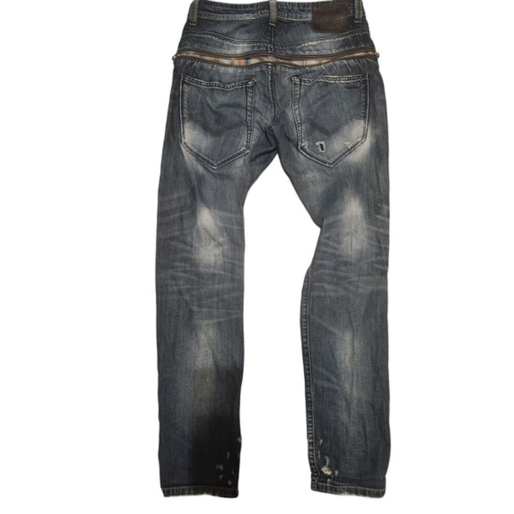 Y2k Energie Style Clash‎ Distressed Blue Wash Denim Jeans W31 L34 Zipper Detail